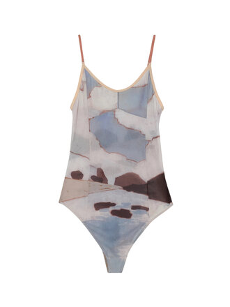 Black to grey Paysage Sheer Bodysuit . Blue/Brown