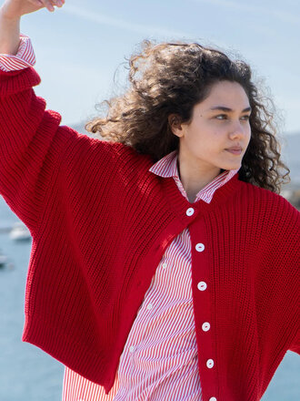 Floca Xesta Oversized Heavy Cotton Cardigan . Red