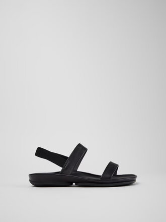 Camper Right Isla Wide Strap Leather Sandals . Black