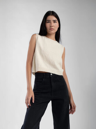 Micaela Greg Haut texturé avec bordure en coton bio Boucle . Crème