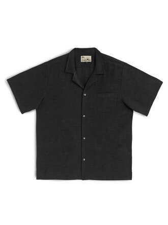 Bather Linen Camp Shirt . Pearl . Black