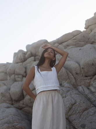 Modern Sunday Pleat Detail Linen Tank . Cloud