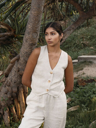 Modern Sunday Linen Vest . Cloud