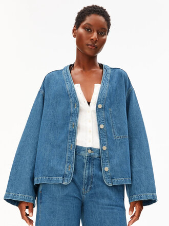 Armedangels Veste en jean coton et lin . Sel de mer