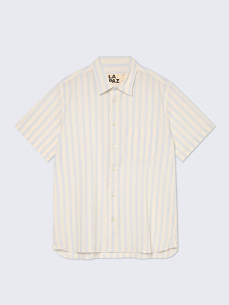 La Paz Alegre Short-Sleeve Striped Shirt . Ivory/Pale Blue