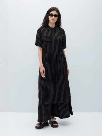 Rita Row Espelma Striped Shirt Dress . Black