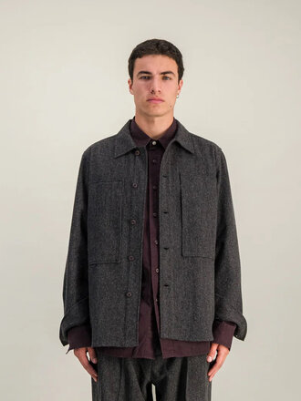 Parages Delivery Wool Flannel Overshirt  . Heather Charcoal