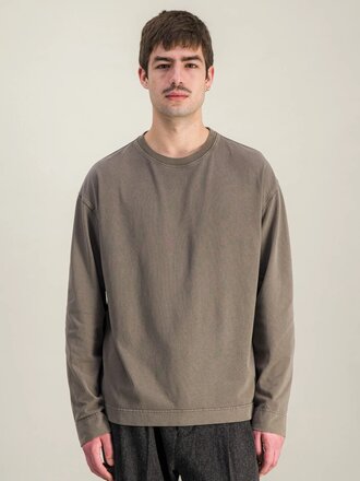 Parages Leisure Long-Sleeve Organic Cotton T-shirt . Washed Moka