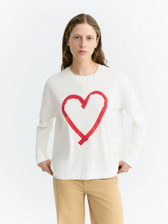 Thinking Mu Emily Long Sleeve Heart T-Shirt . White