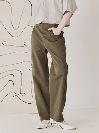 Dagg and Stacey Blair Organic Cotton pants with side panels . Dark olive