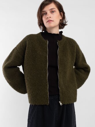 Micaela Greg Boucle alpaca zip cardigan . Olive