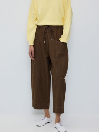 Rita Row Esther High-waisted wide-leg pants made from washed denim . Briwn