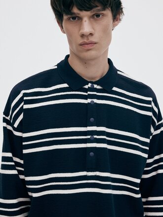 Unfeigned Long sleeve oversized polo Terry . Ivory and Navy