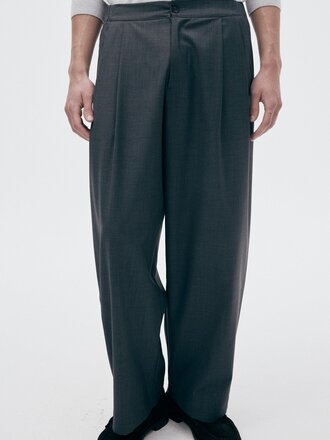 Unfeigned Pantalon unisexe ample en laine déperlante  . Gris