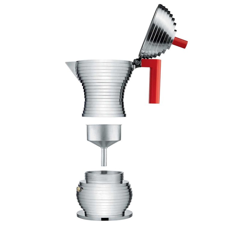 Alessi Alessi - Espresso maker, induction (3 red cups) - Pulcina Red / Michele De Lucchi