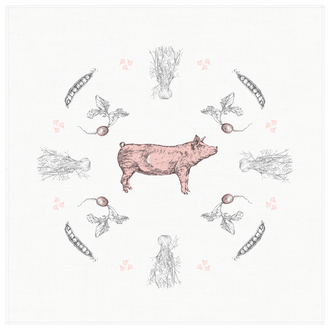Petits Mots Petits Mots - Linge 100% Coton - Cochon & Radis (30"x30")