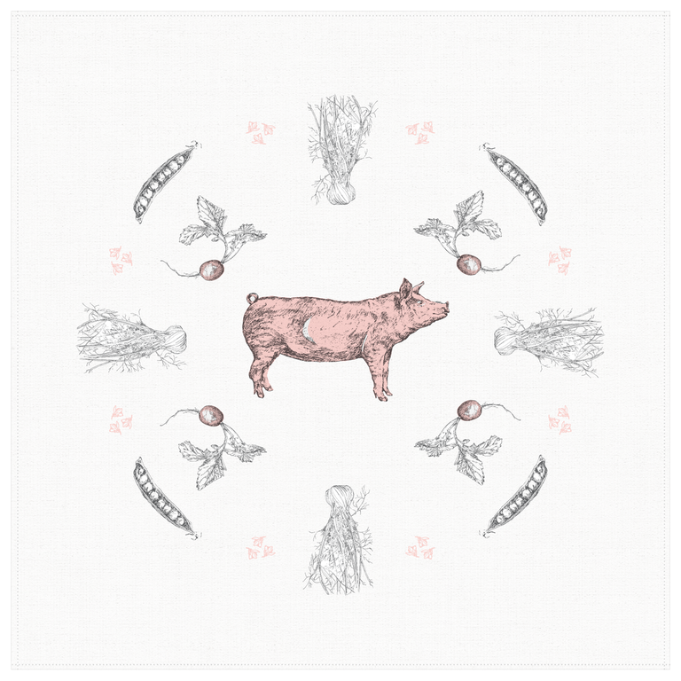 Petits Mots Petits Mots - Linge 100% Coton - Cochon & Radis (30"x30")