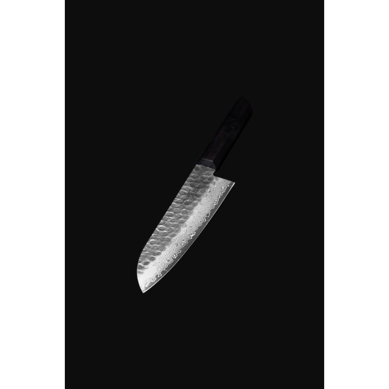 Hazaki Knives Hazaki Knives - Couteau Santoku lame martelée 18 cm, ébène