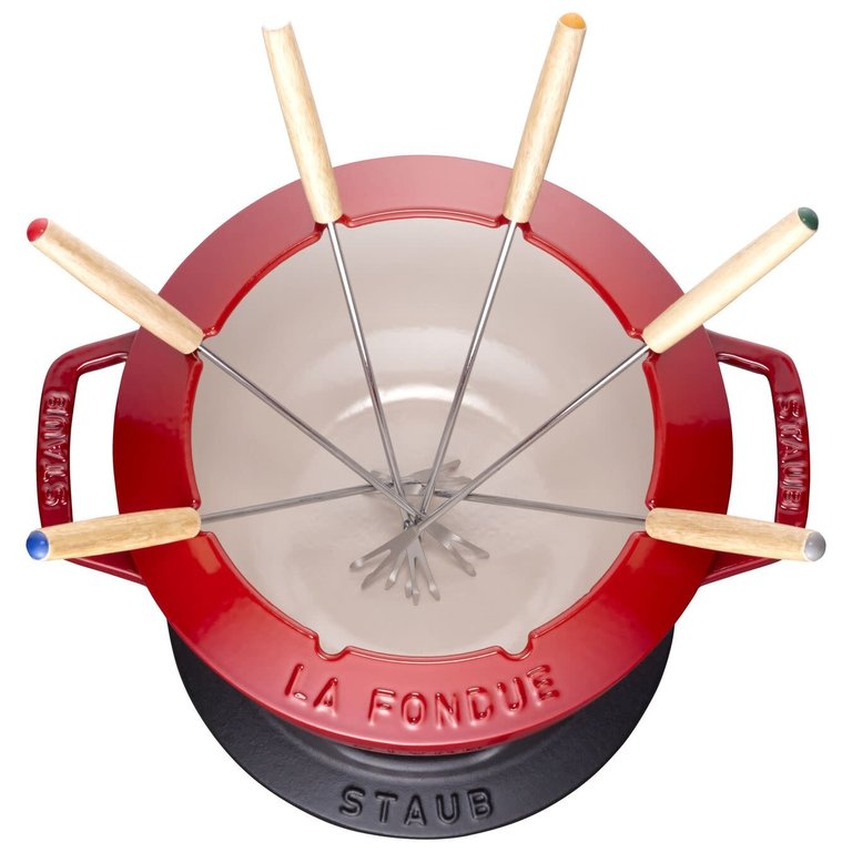 Staub Staub - Ensemble à fondue en fonte émaillée, rouge cerise