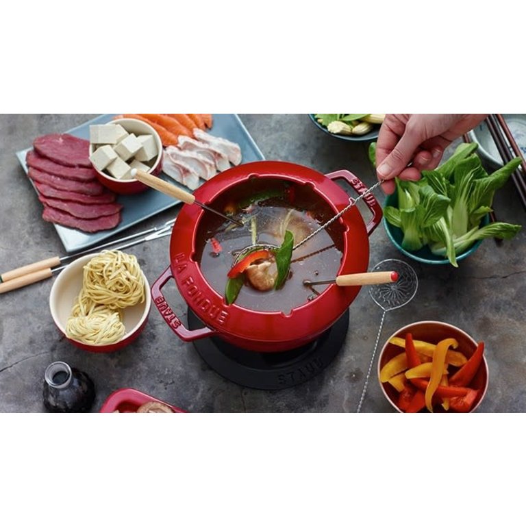 Staub Staub - Ensemble à fondue en fonte émaillée, rouge cerise