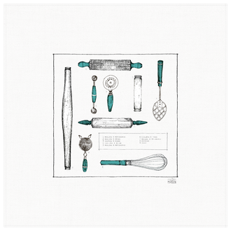Petits Mots Petits Mots - 100% Cotton Tea Towel - Utensils (30"x30")