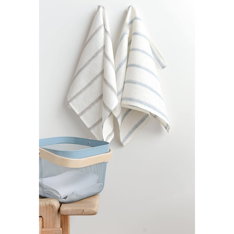 Linen Way Linen Way - Linen Tea Towel Hugo (20"x28") 50x70cm, White/Blue