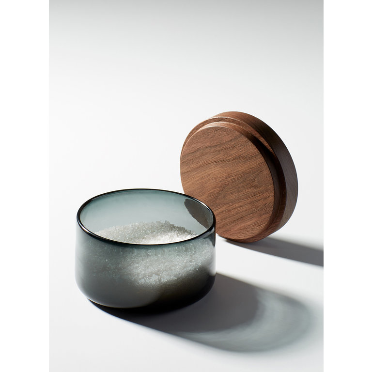 DFL Verre A+J métissage - Hand-blown Salt Cellar, Walnut Cover, Grey