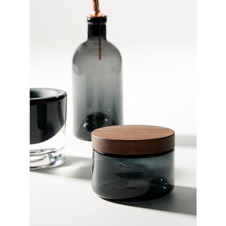 DFL Verre A+J métissage - Hand-blown Salt Cellar, Walnut Cover, Grey