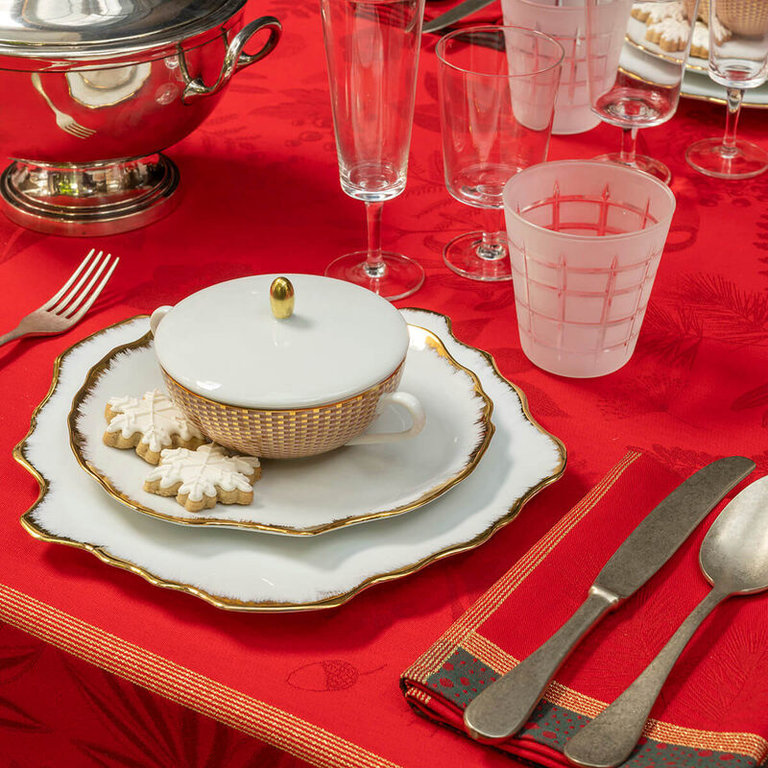 Le Jacquard Français Le Jacquard Français- Poetry winter tablecloth Cotton color Wild Bay (Red)