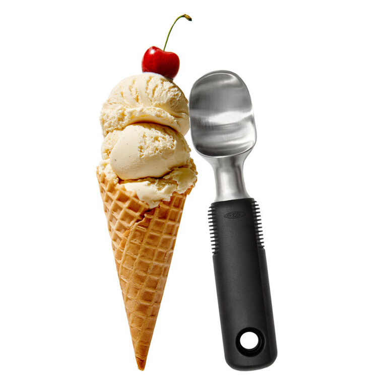 Oxo DISCONTINUÉ // Oxo - Cuillère à crème glacée, inox + silicone noir