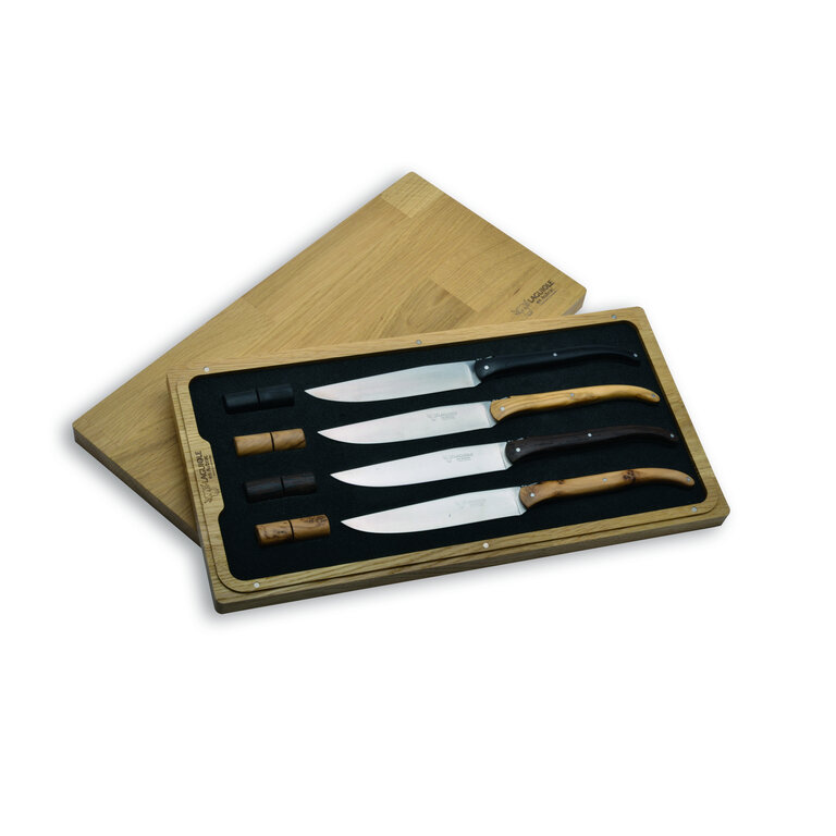 Laguiole en Aubrac Laguiole en Aubrac - Set of 4 Steak House Wooden knives Mixed + holder