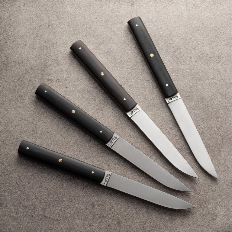 Hazaki Knives Hazaki - Ensemble de 4 Couteaux à Steak - Manche en Bois Noir / Ébène