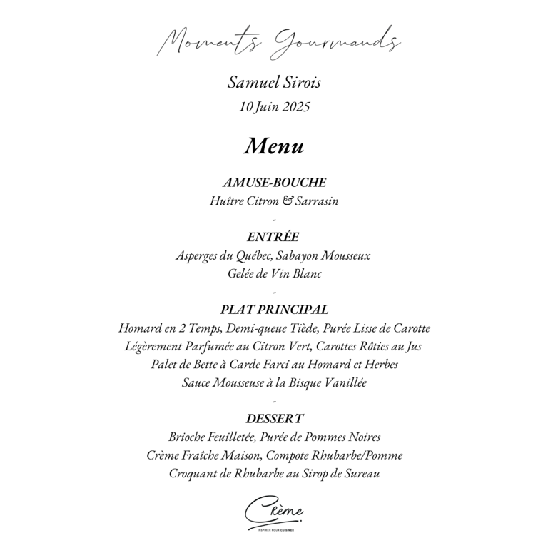 Samuel Sirois Samuel Sirois - Menu Signature Autour du Homard - 10 Juin