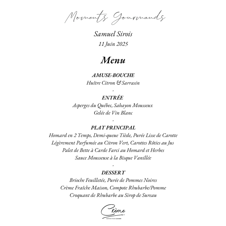 Samuel Sirois Samuel Sirois - Menu Signature Autour du Homard - 11 Juin