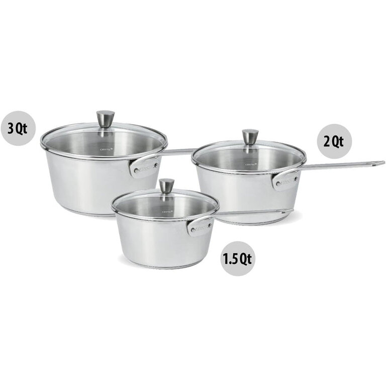 Cristel Cristel - Collection 1826 - Ensemble de 3 Casseroles avec Couvercles (1.5Qt, 2Qt, 3Qt)