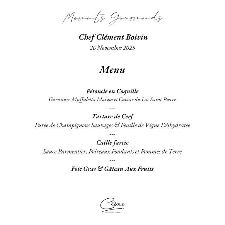 Clément Boivin Clément Boivin - Cuisine Du Terroir  - 26 Novembre