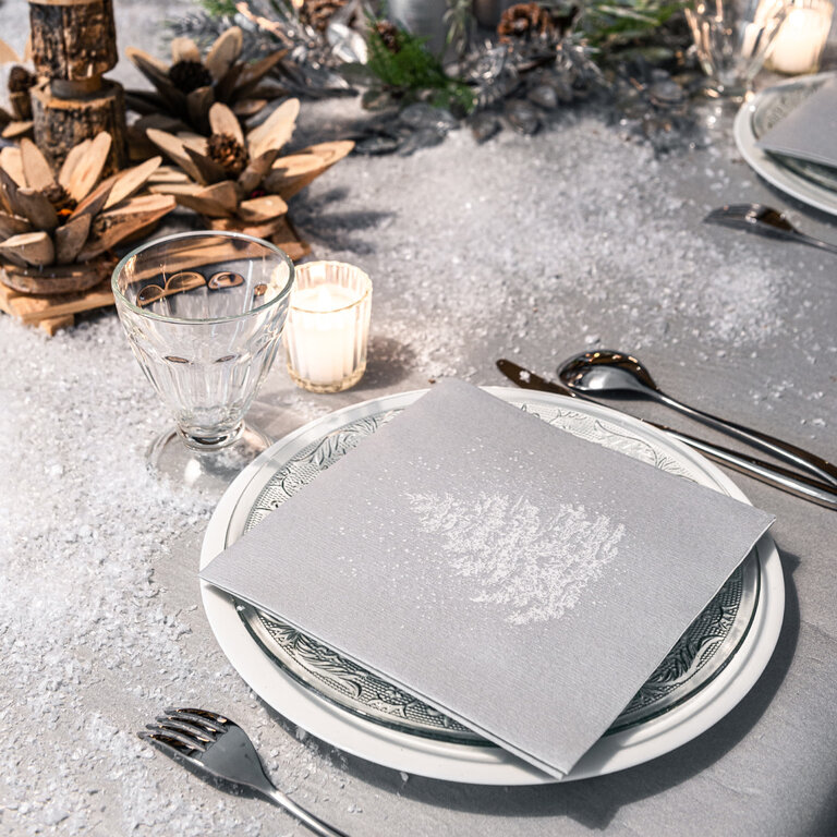 Françoise Paviot  Françoise Paviot - Large napkins (20x20cm) Fir tree, king of the forest, silver