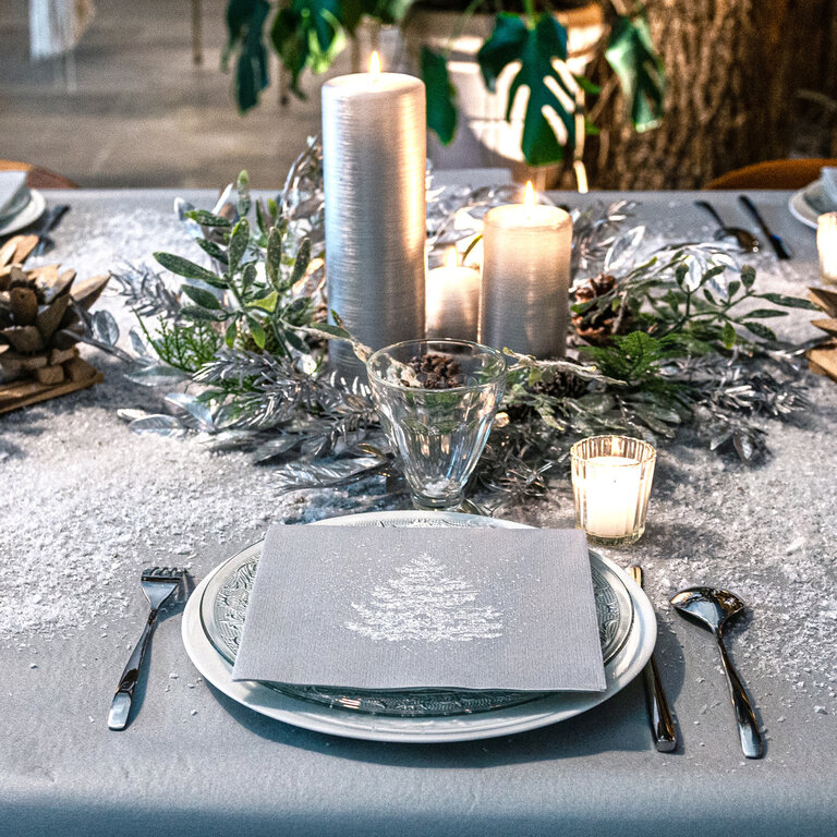 Françoise Paviot Francoise Paviot -  Grandes serviettes (20x20cm) Sapin roi des forêts, argent [20 unités]