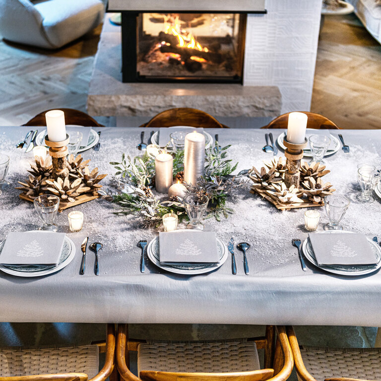 Françoise Paviot Francoise Paviot -  Grandes serviettes (20x20cm) Sapin roi des forêts, argent [20 unités]