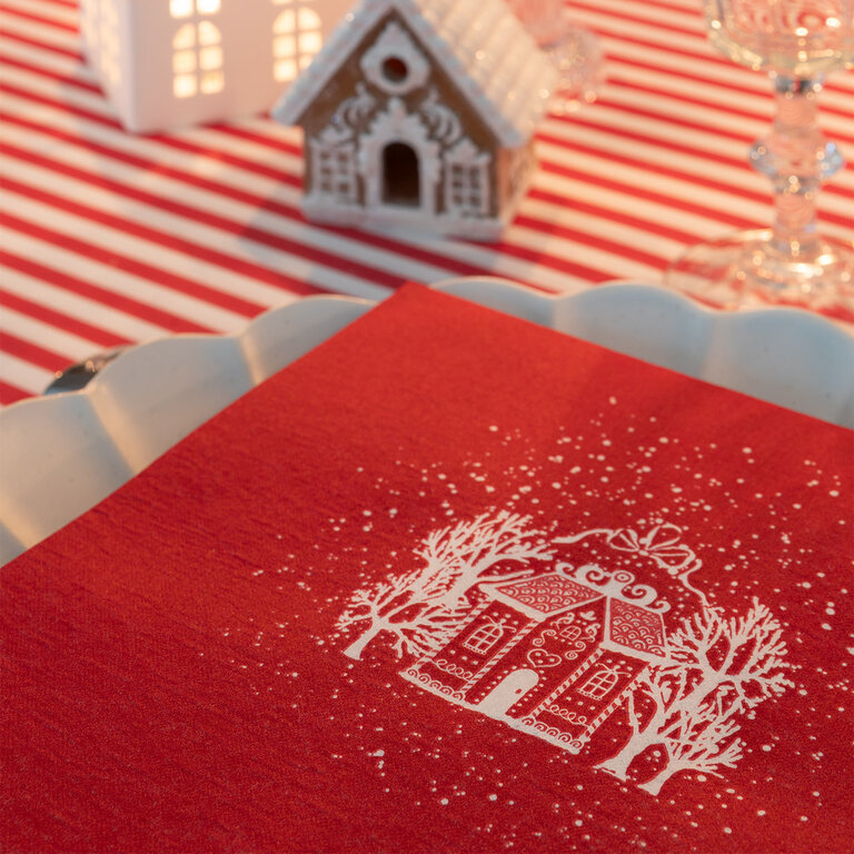 Françoise Paviot Francoise Paviot - Large napkins (20x20cm) Red gingerbread house [20 units]