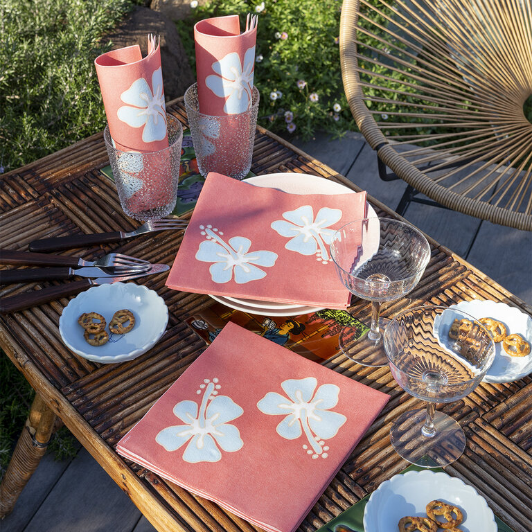 Françoise Paviot F. Paviot - Hibiscus Coral Large Napkins (20 Units)