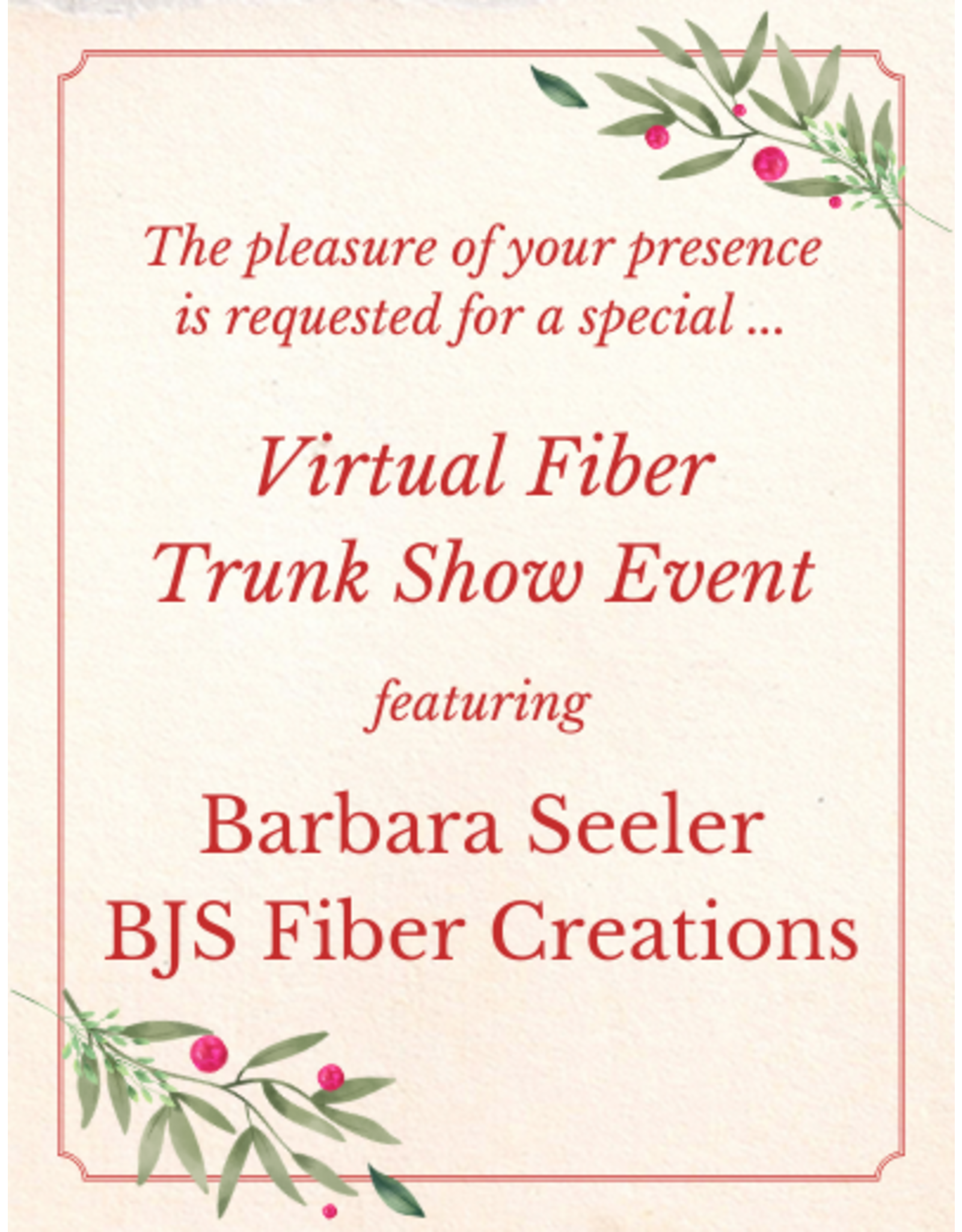 BJS Fiber Creations Registration for Virtual Fiber Trunk Show 12/13 at 1pm