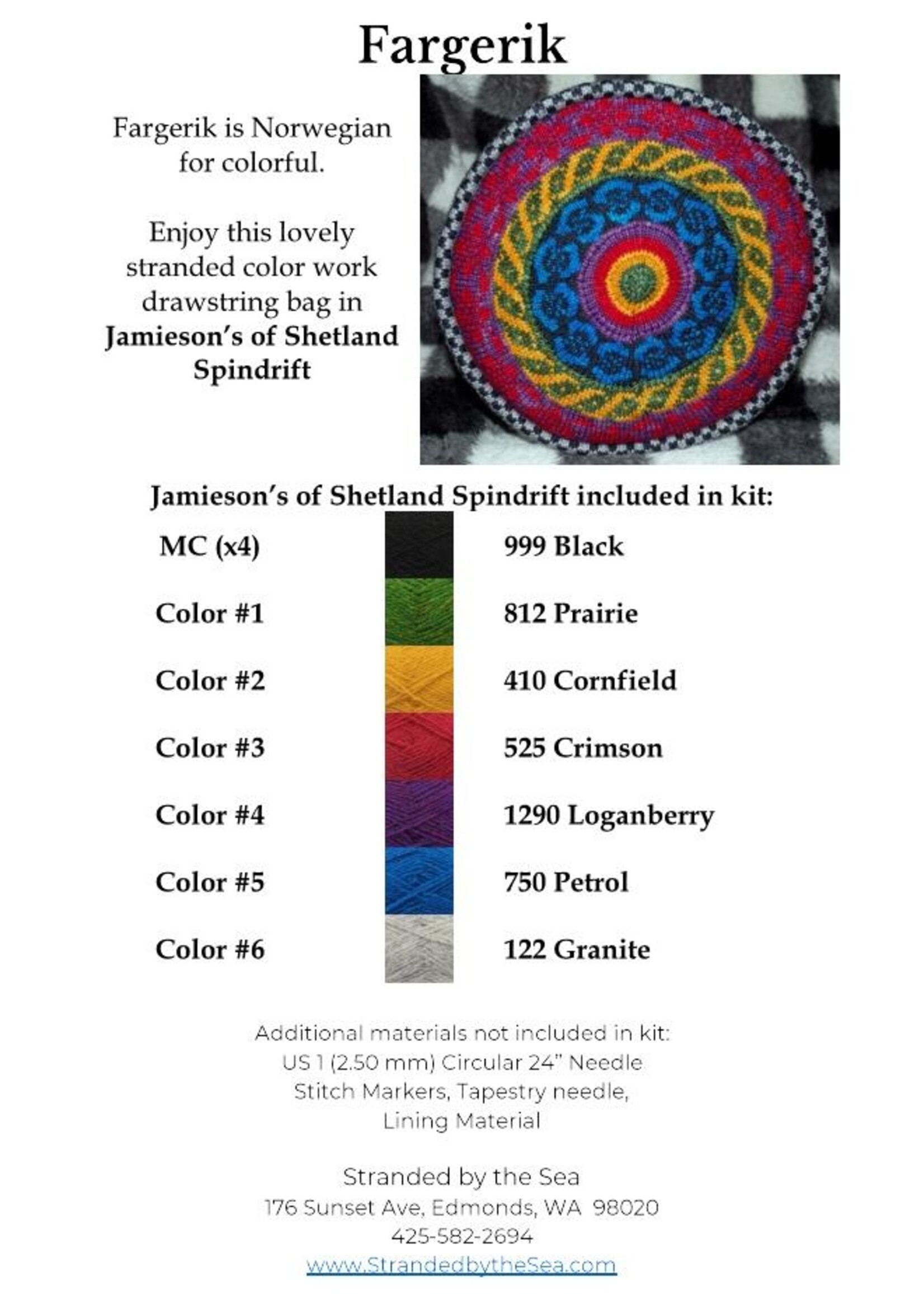 Stranded by the Sea Fargerik Colorwork Knitting Kit in Shetland Spindrift