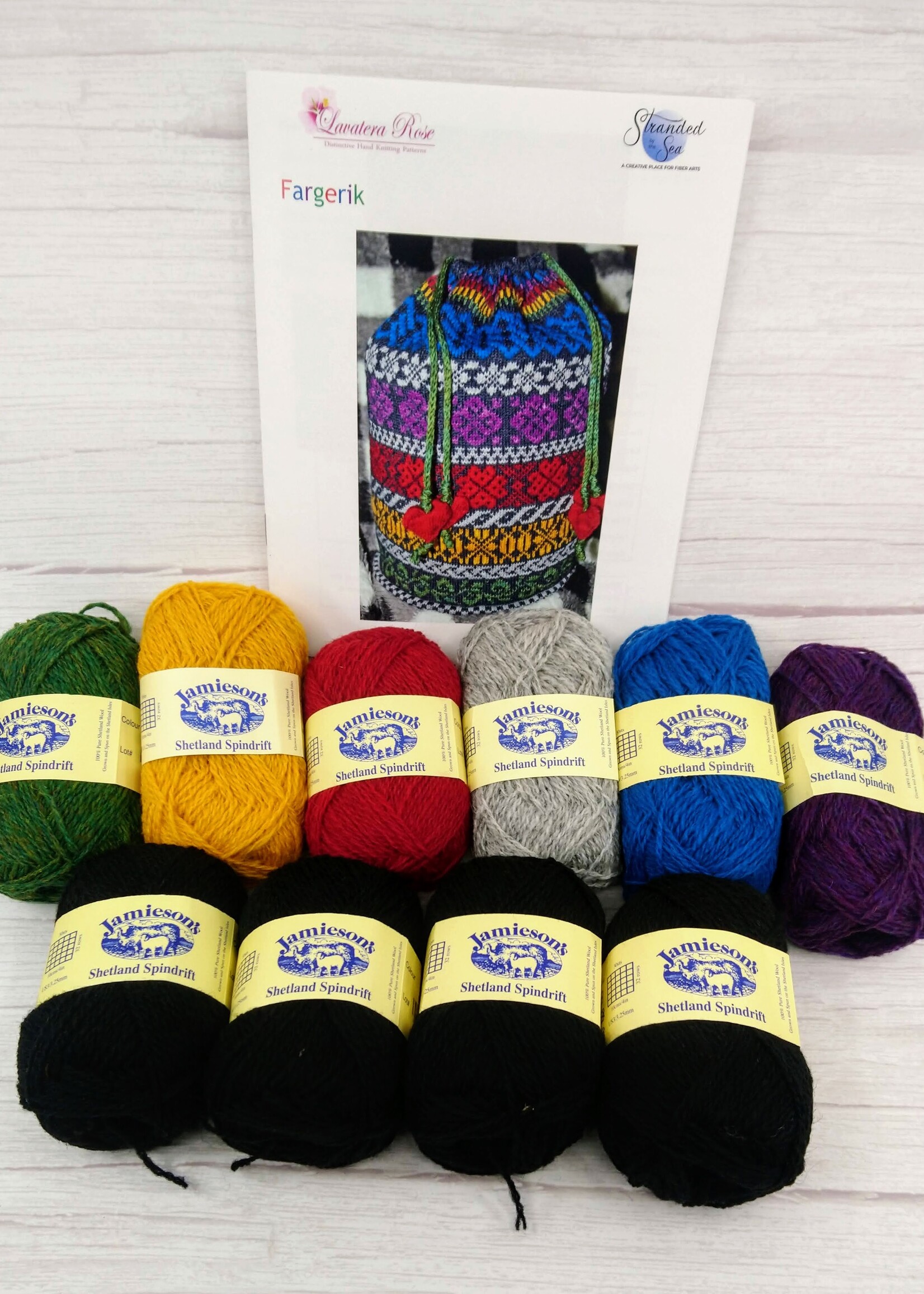 Stranded by the Sea Fargerik Colorwork Knitting Kit in Shetland Spindrift