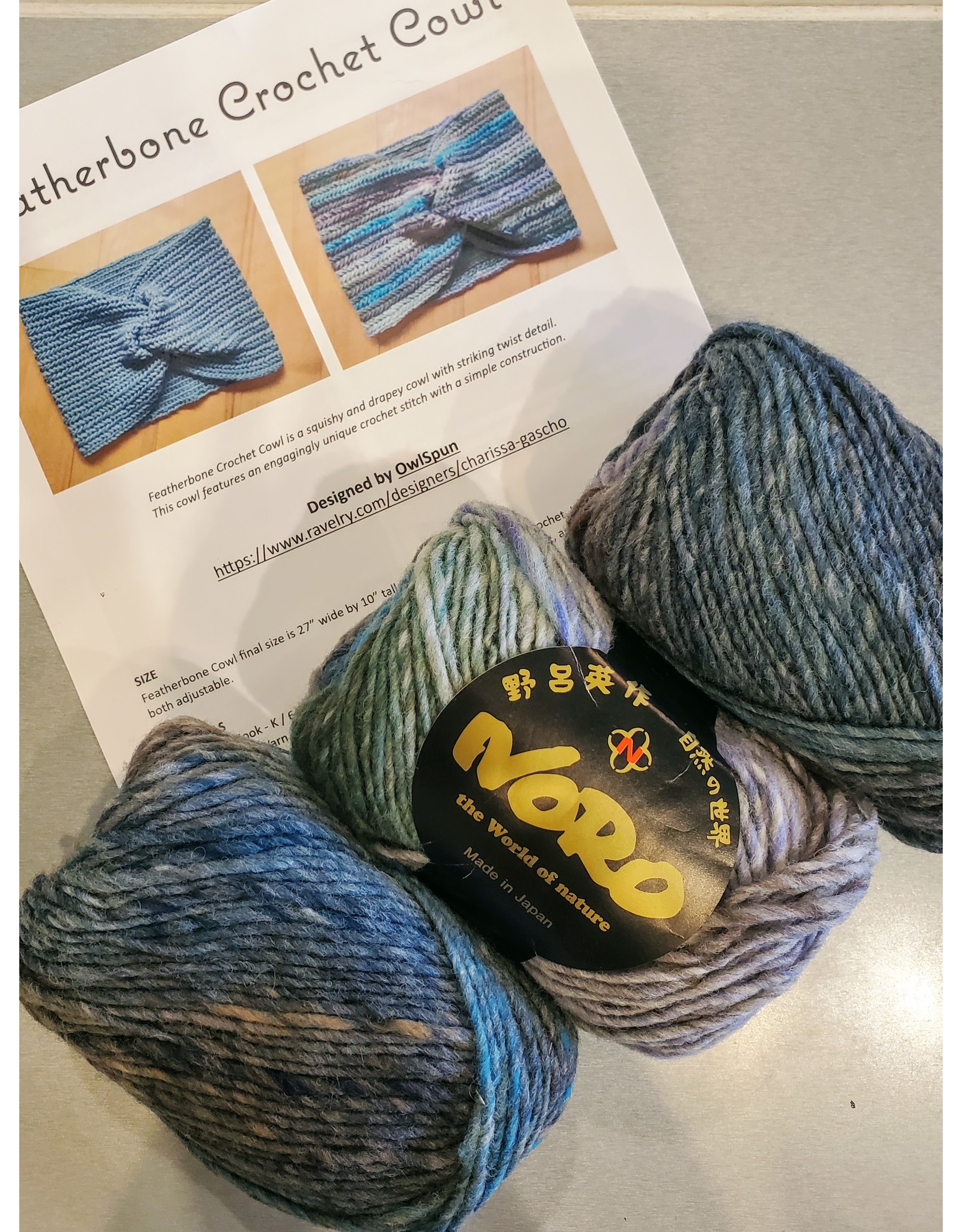 Stranded by the Sea Owl Spun Featherbone Crochet Cowl Kit Noro