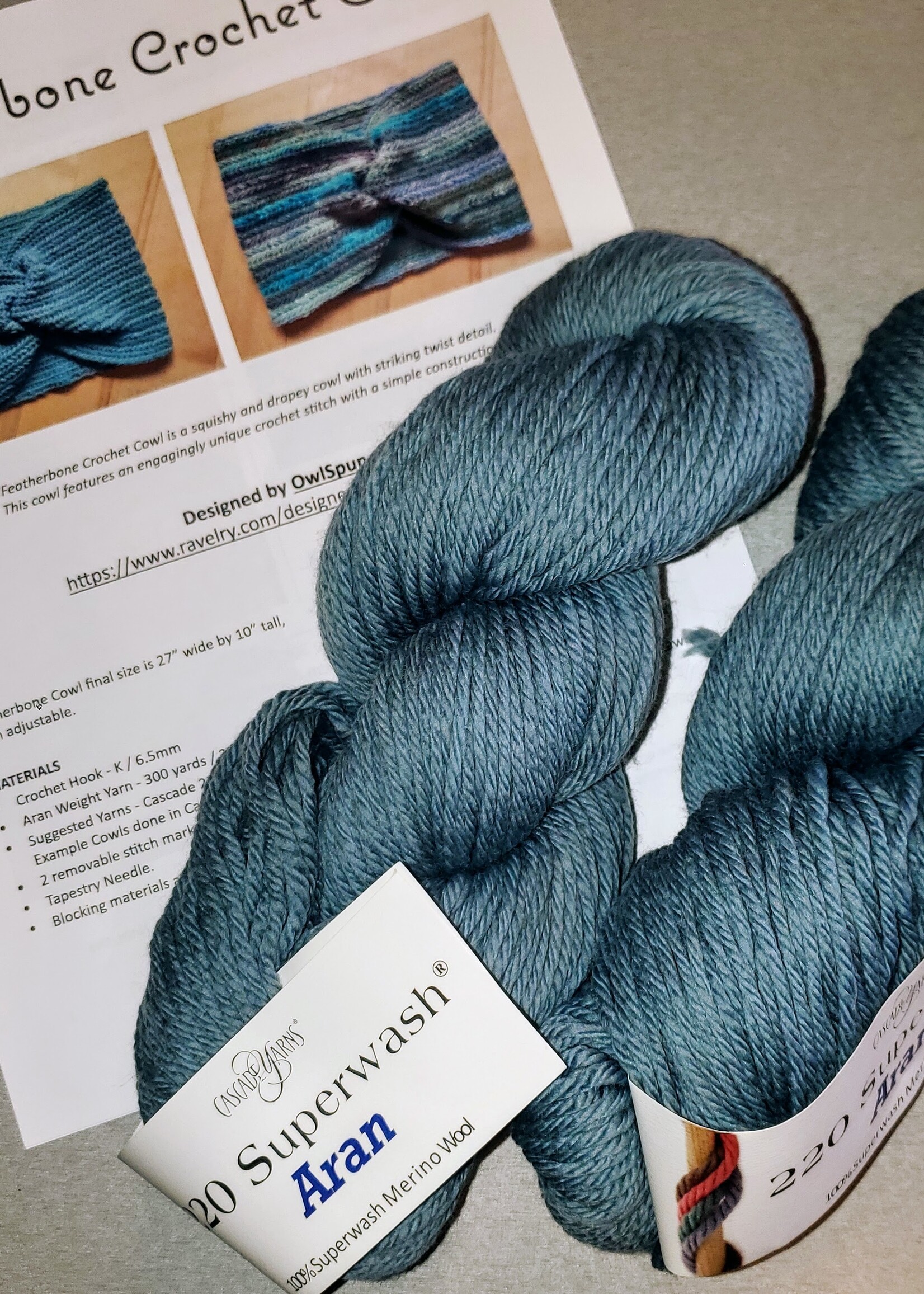 Stranded by the Sea Owl Spun Featherbone Crochet Cowl Kit in 220 Superwash Aran Merino