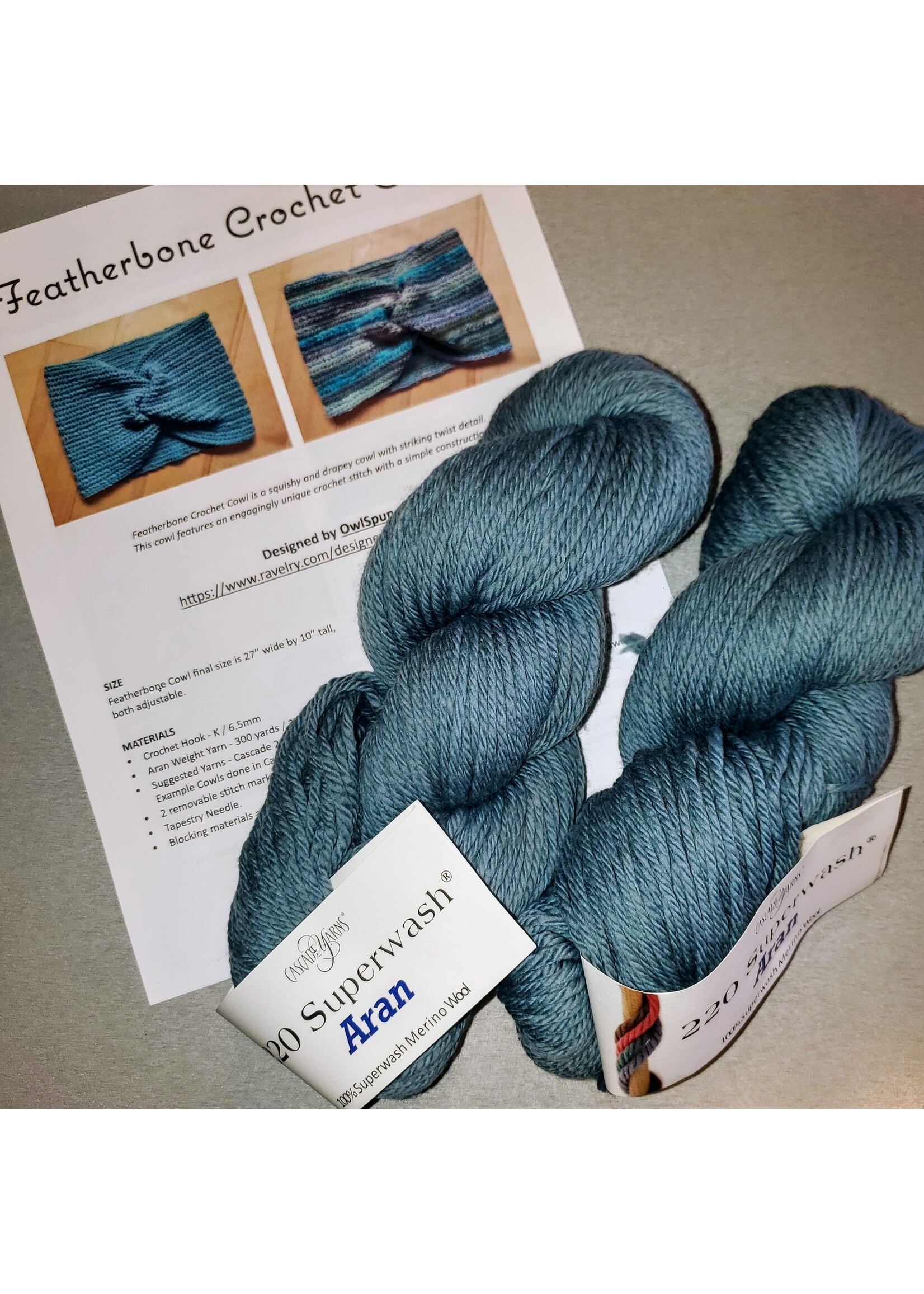 Stranded by the Sea Owl Spun Featherbone Crochet Cowl Kit in 220 Superwash Aran Merino