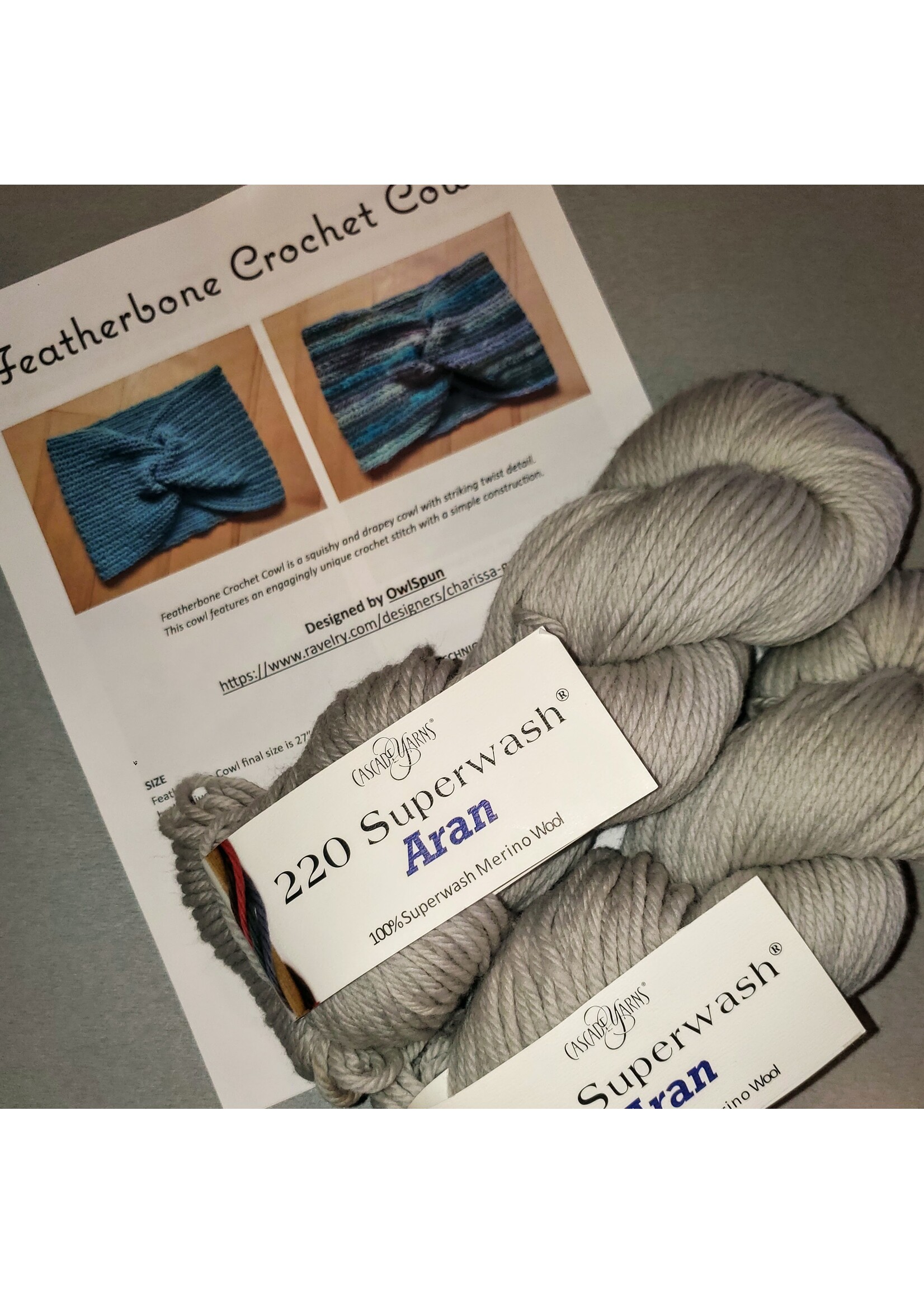 Stranded by the Sea Owl Spun Featherbone Crochet Cowl Kit in 220 Superwash Aran Merino