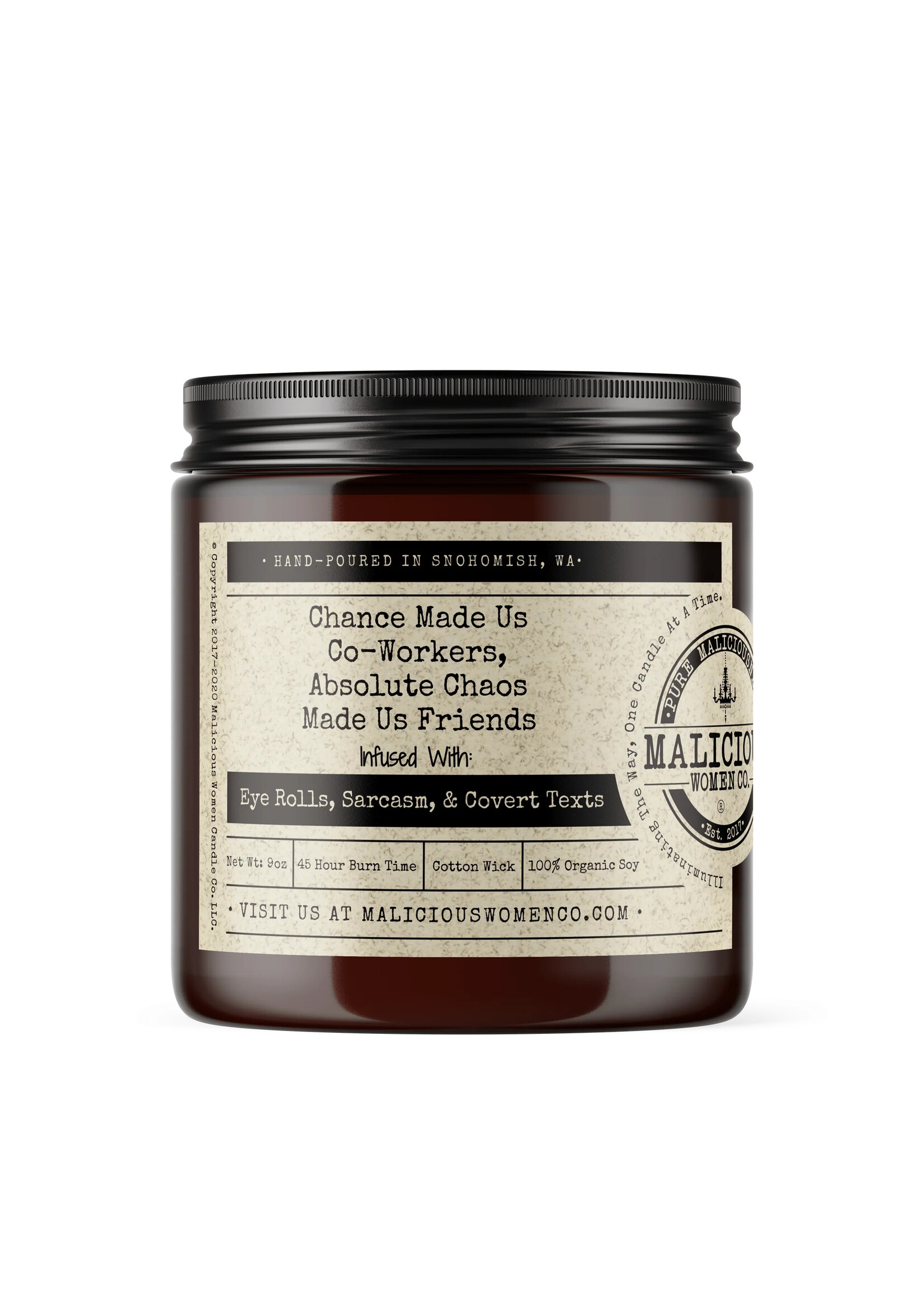 Malicious Women Co Chance Made Us Co-workers, Absolute Chaos Made Us Friends Candle by Malicious Women Co