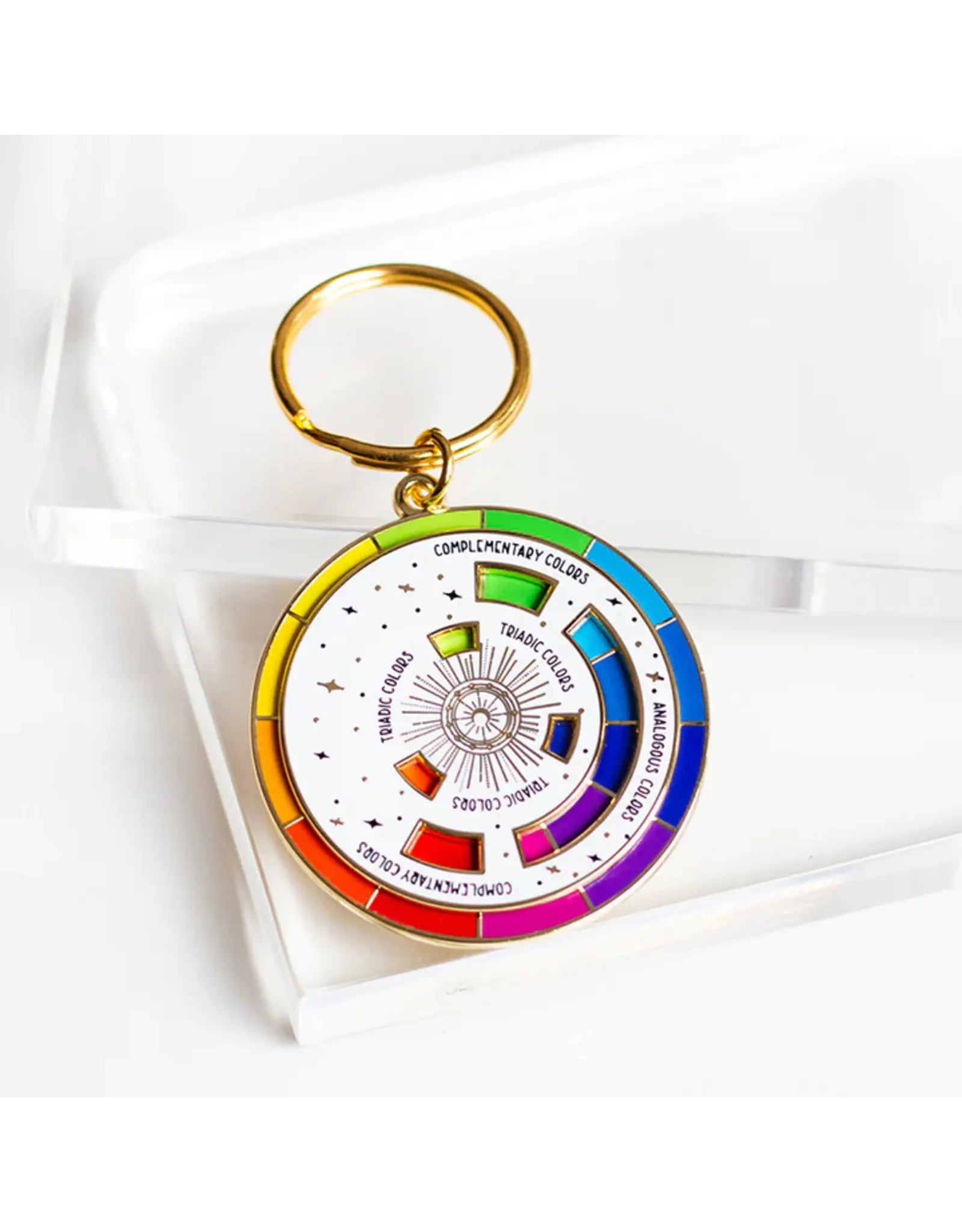 Color Wheel Enamel Keychain White & Gold - Stranded by the Sea